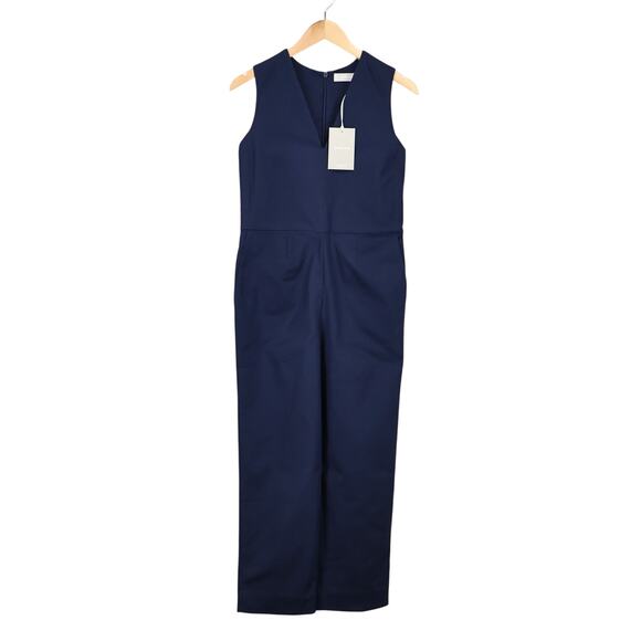 NWT Everlane The Structured V-Neck Cotton Jumpsuit In Navy Blue Size 00 - Picture 4 of 10
